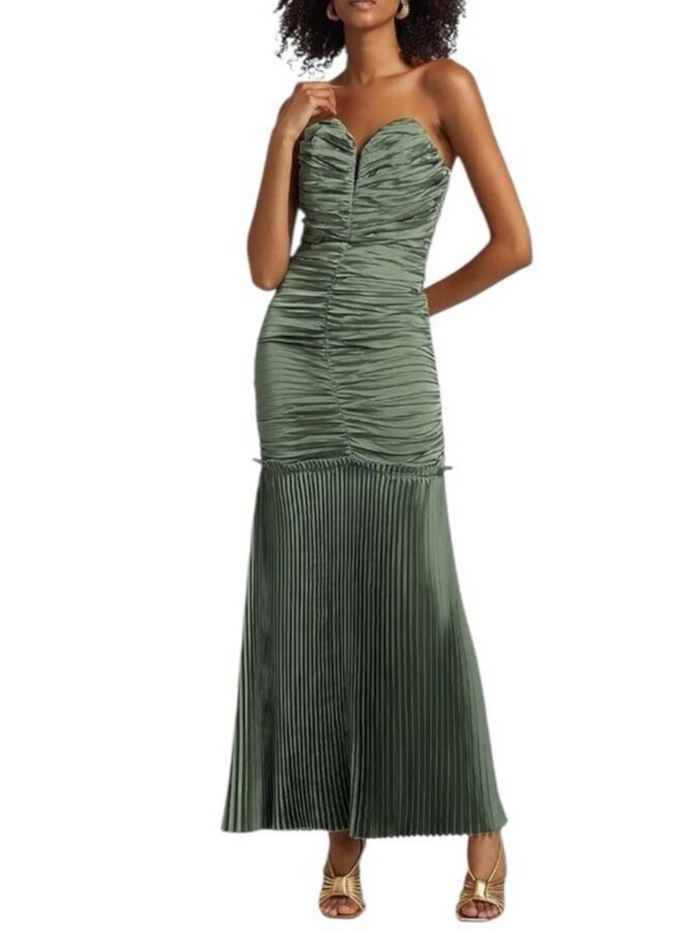 L'Idée Parlour Pleated Strapless Gown in olive